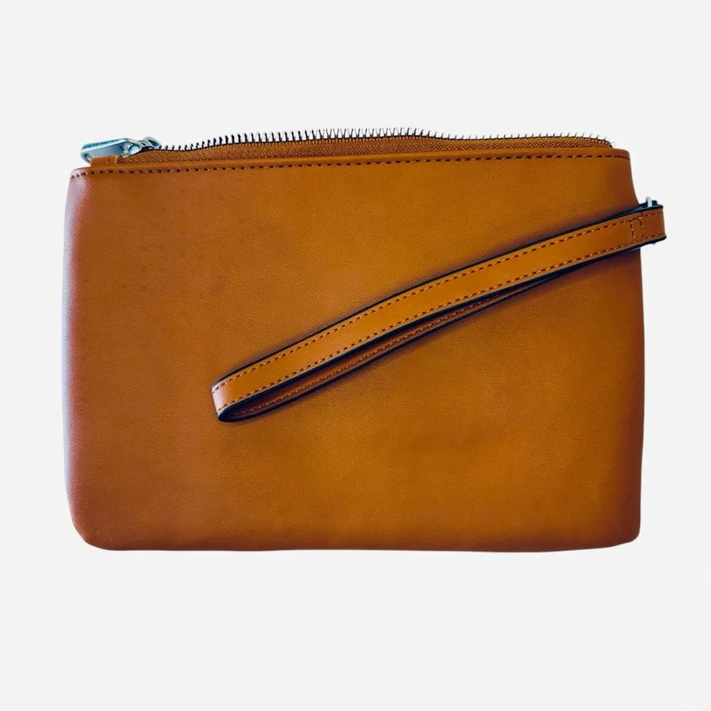 French Connection Lucy Honey Brown Zip Clutch